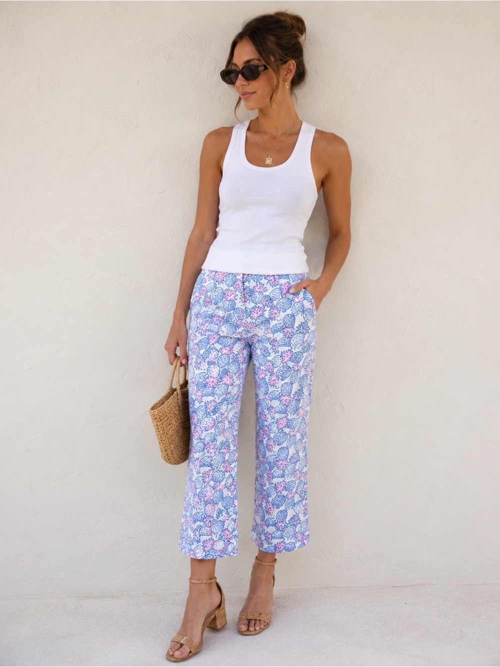 Vineyard Vines Pineapple Print Cropped Linen Pants Preppy Relaxed Beach Vacation